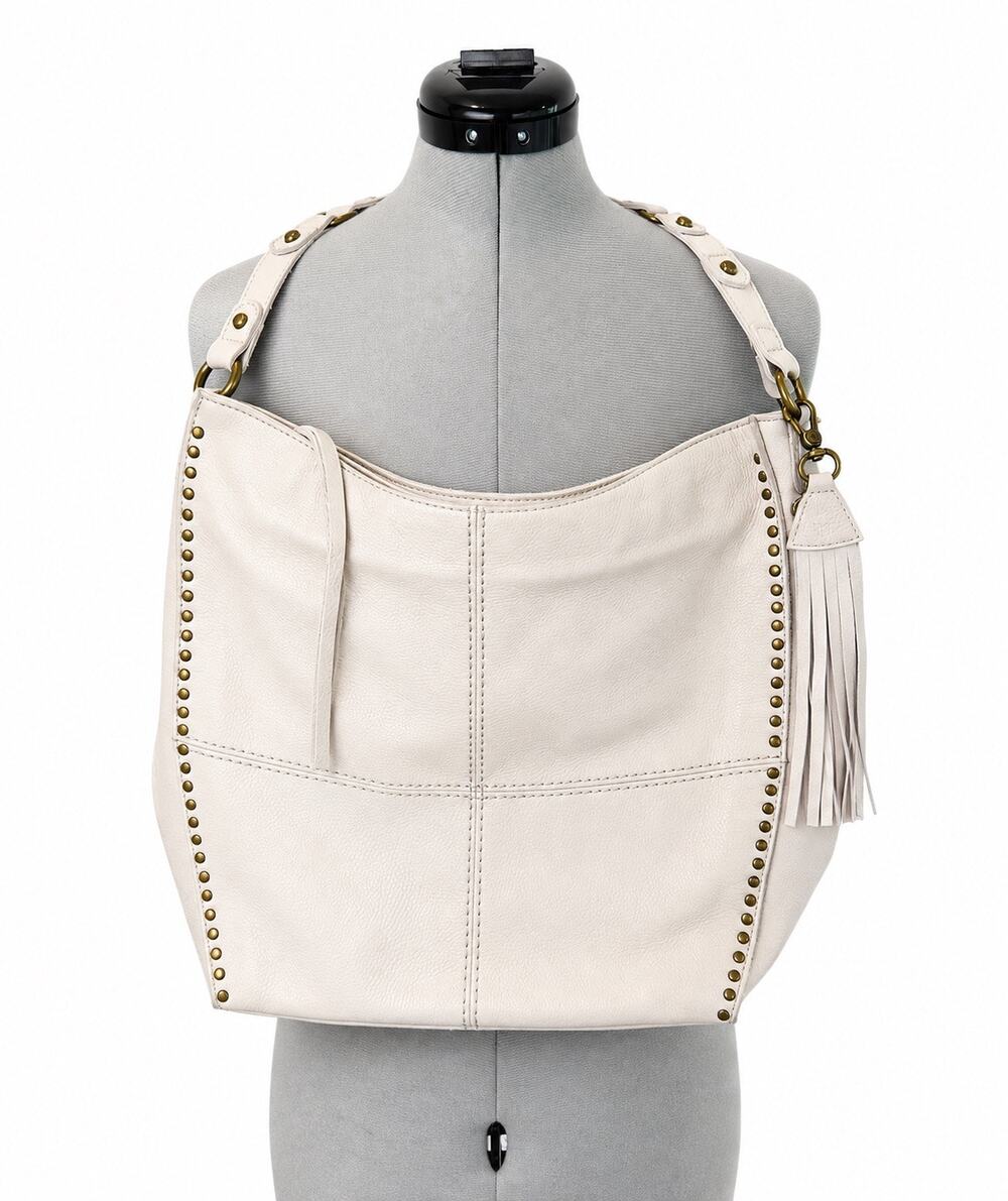 The Sak Soft Leather Studded Hobo Shoulder Bag – Ivory/Cream